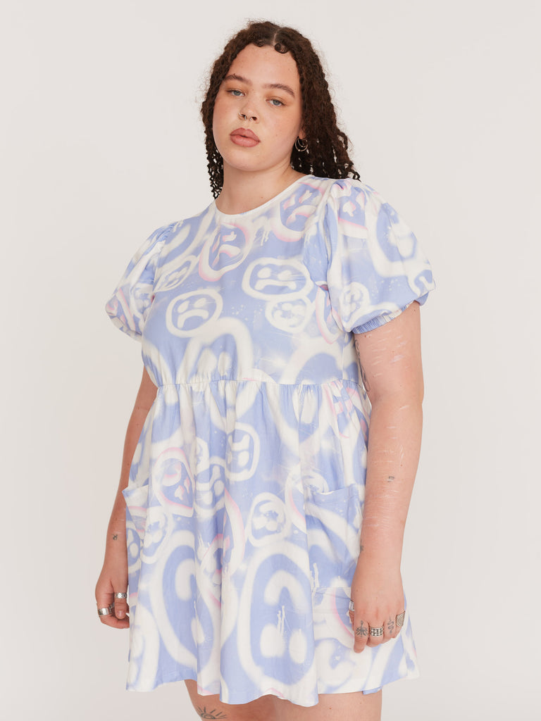 Drippy Spray Face Puff Sleeve Mini Dress – Lazy Oaf