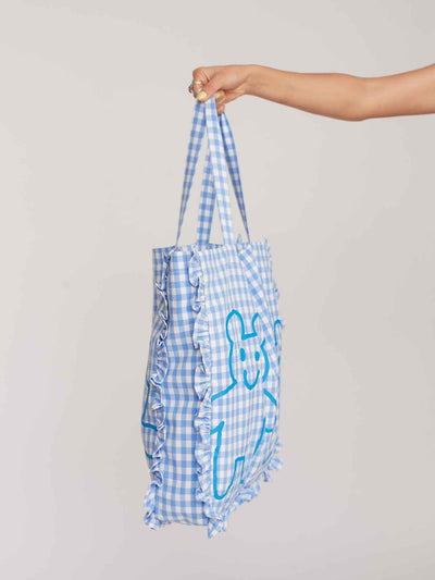 Grin and Bear it Gingham Frill Tote Bag