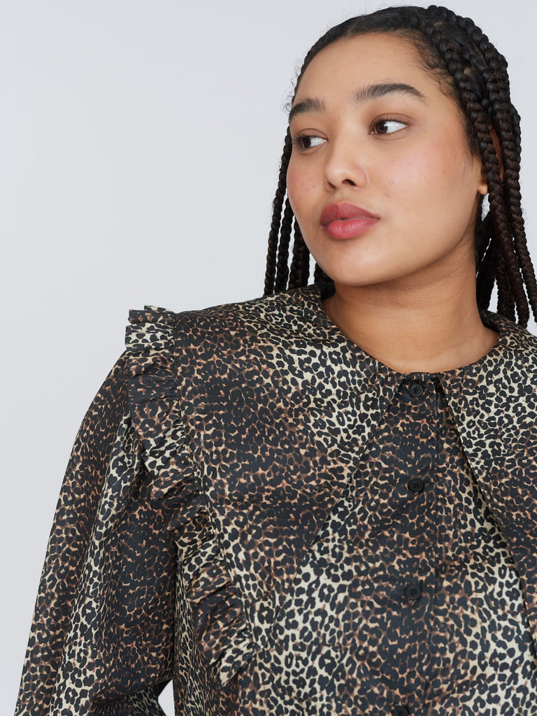 Darcy Leopard Ruffled Keyhole Back Mini Dress