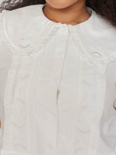 Happy Sad Embroidery Pleated Dress