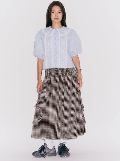 Gingham Flower Shirred Skirt