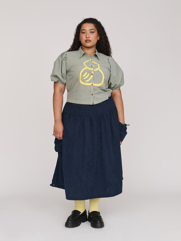 スカート oaf.official 2WAY VOLUME SHIRRINGSKIRT Navy Corduroy Bungee Skirt – Lazy Oaf