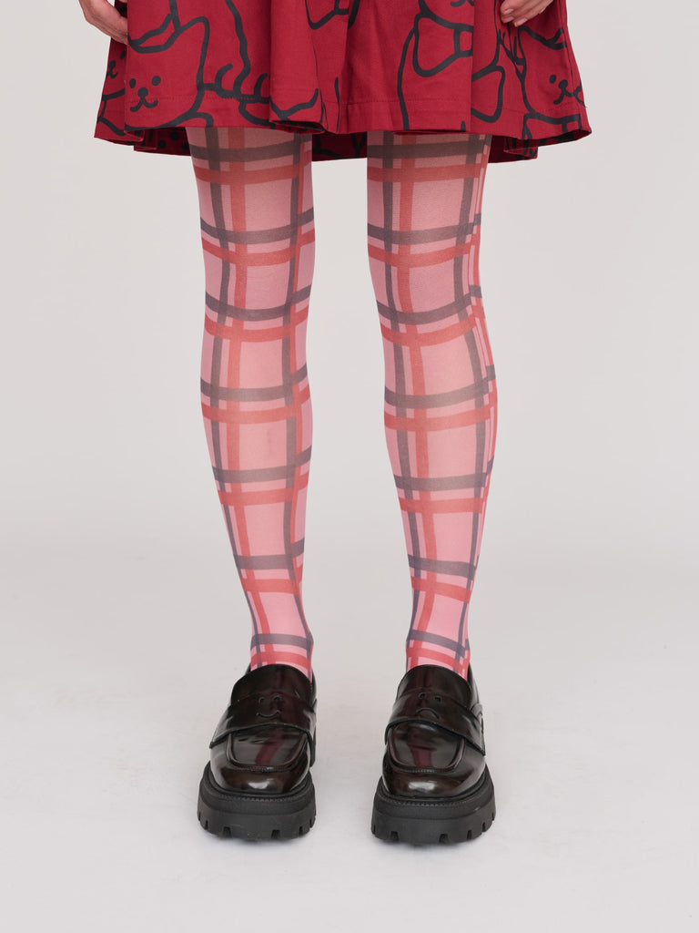 Red And Pink Check Tights