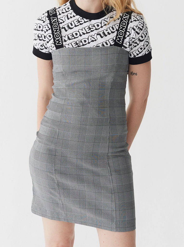 slim fit dress slacks Women Grey Checked Pattern Sleeveless Cotton Straight Hem Mini Pinafore  Dress main image 0