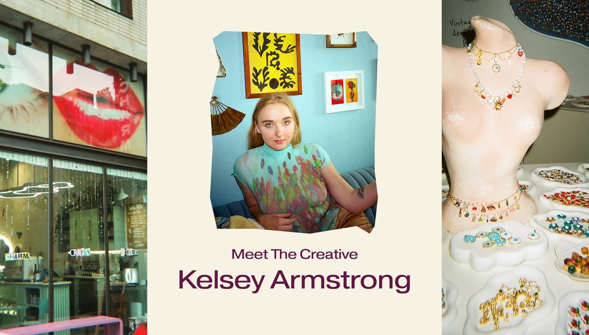 Hero image for the blog post with the headline 'Meet The Creative: Kelsey Armstrong' with a portrait of Kelsey above.