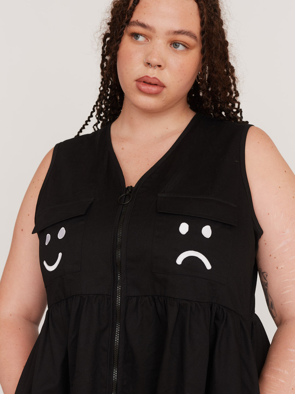 Dress Code Sad Black Happy Sad Gilet Dress – Lazy Oaf