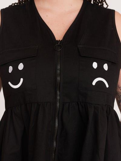 Black Happy Sad Gilet Dress