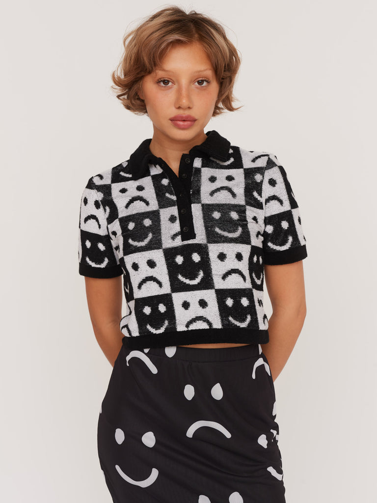 Happy Sad Checkerboard Polo Top – Lazy Oaf