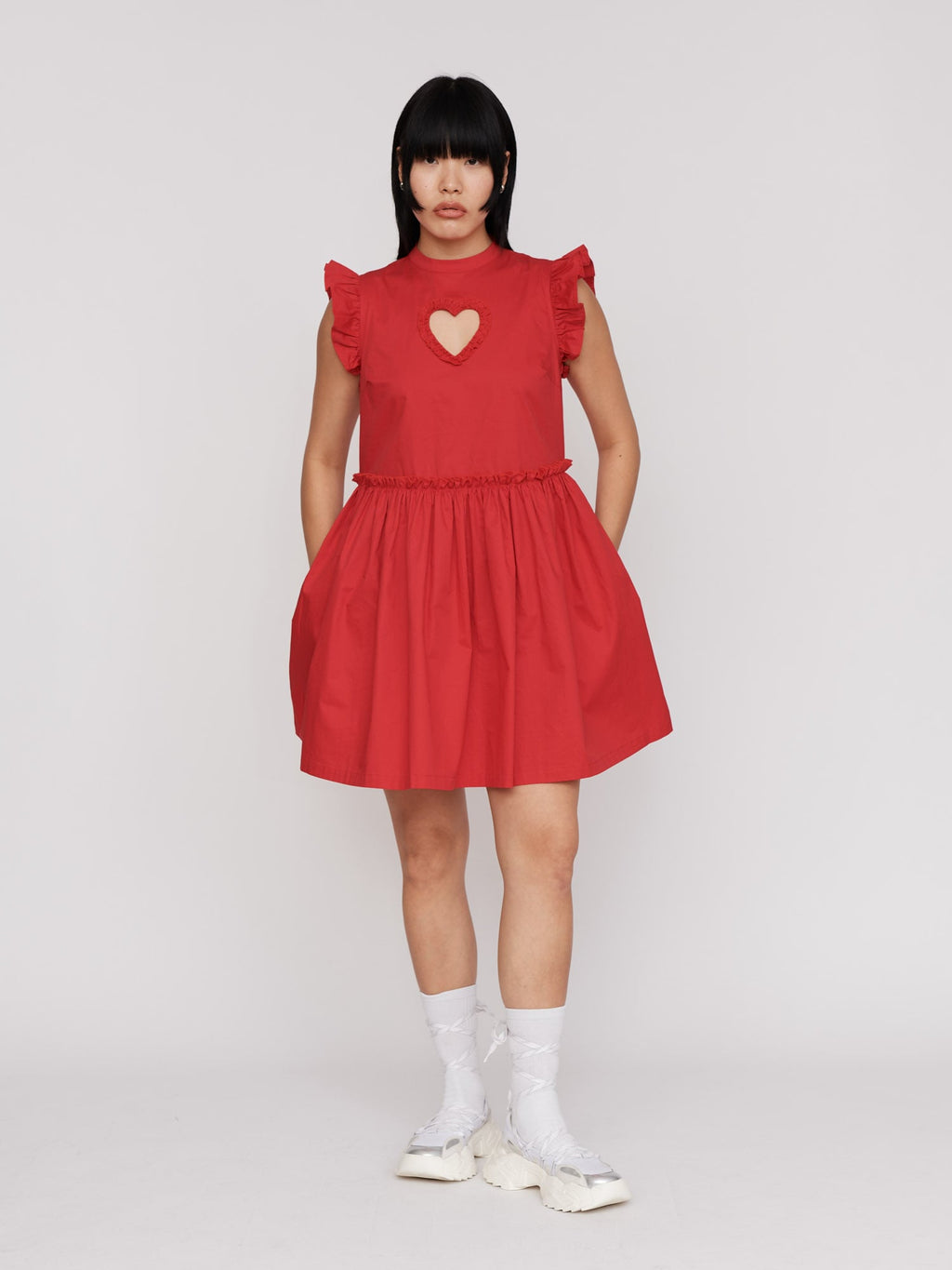 lazy oaf pink heart dress Happy Sad Pink & Navy Puff Sleeve Midi Dress Lazy Oaf