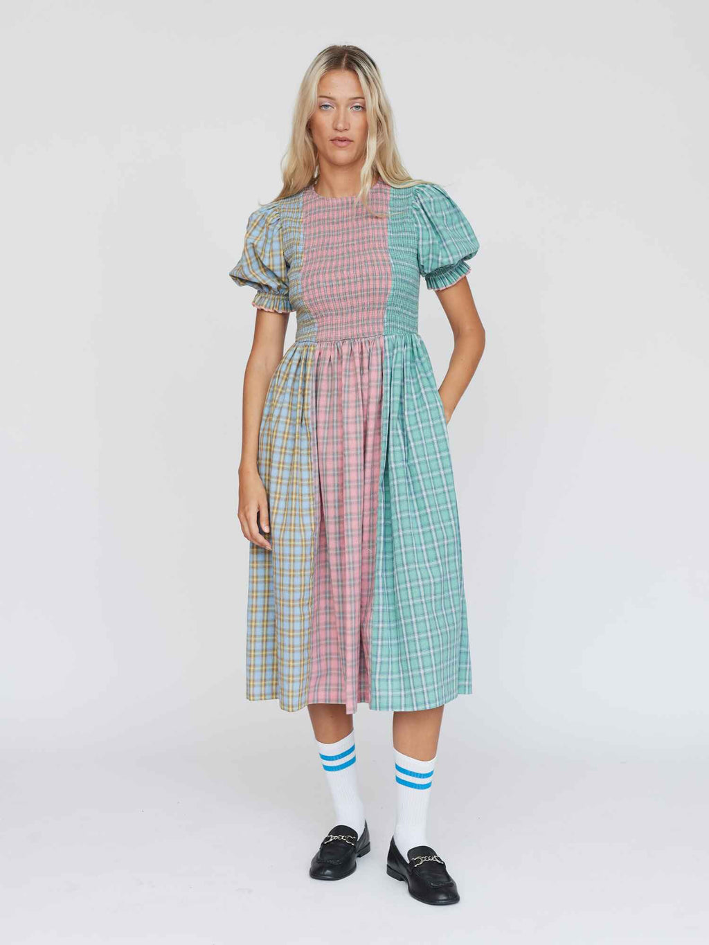 Checking You Out Shirred Dress – Lazy Oaf