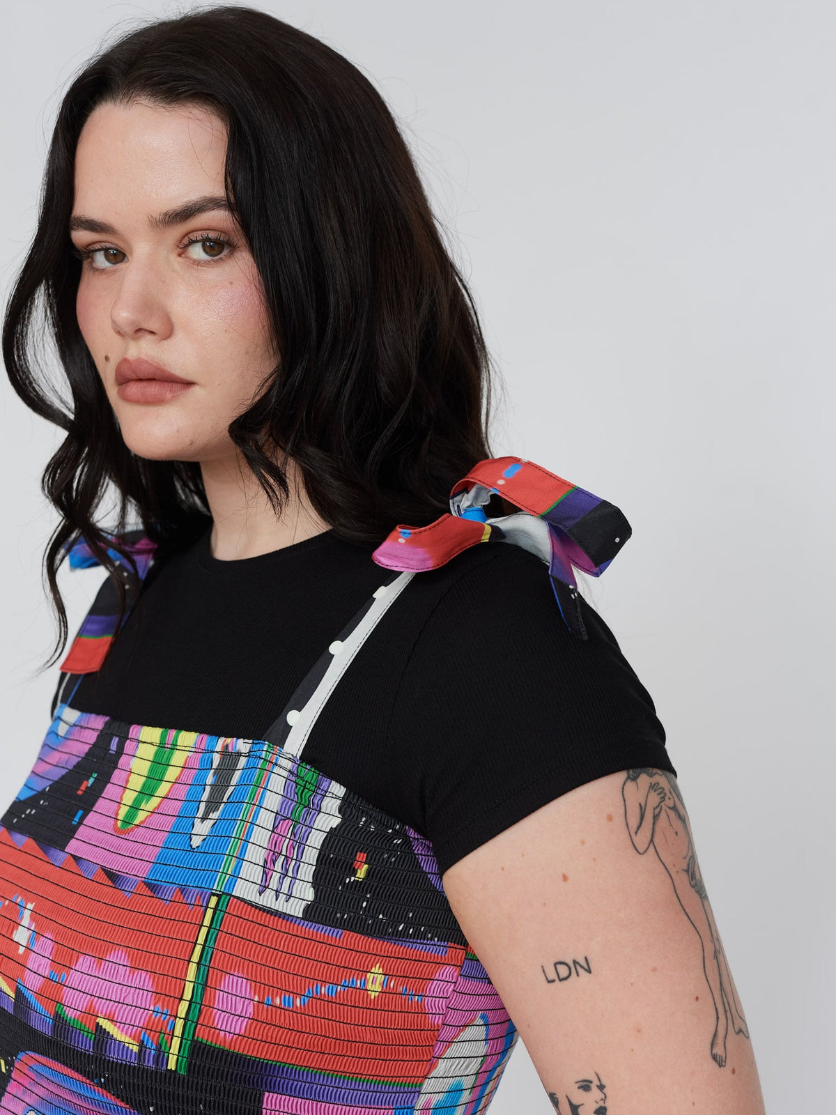 Glitched Tie Shoulder Dress