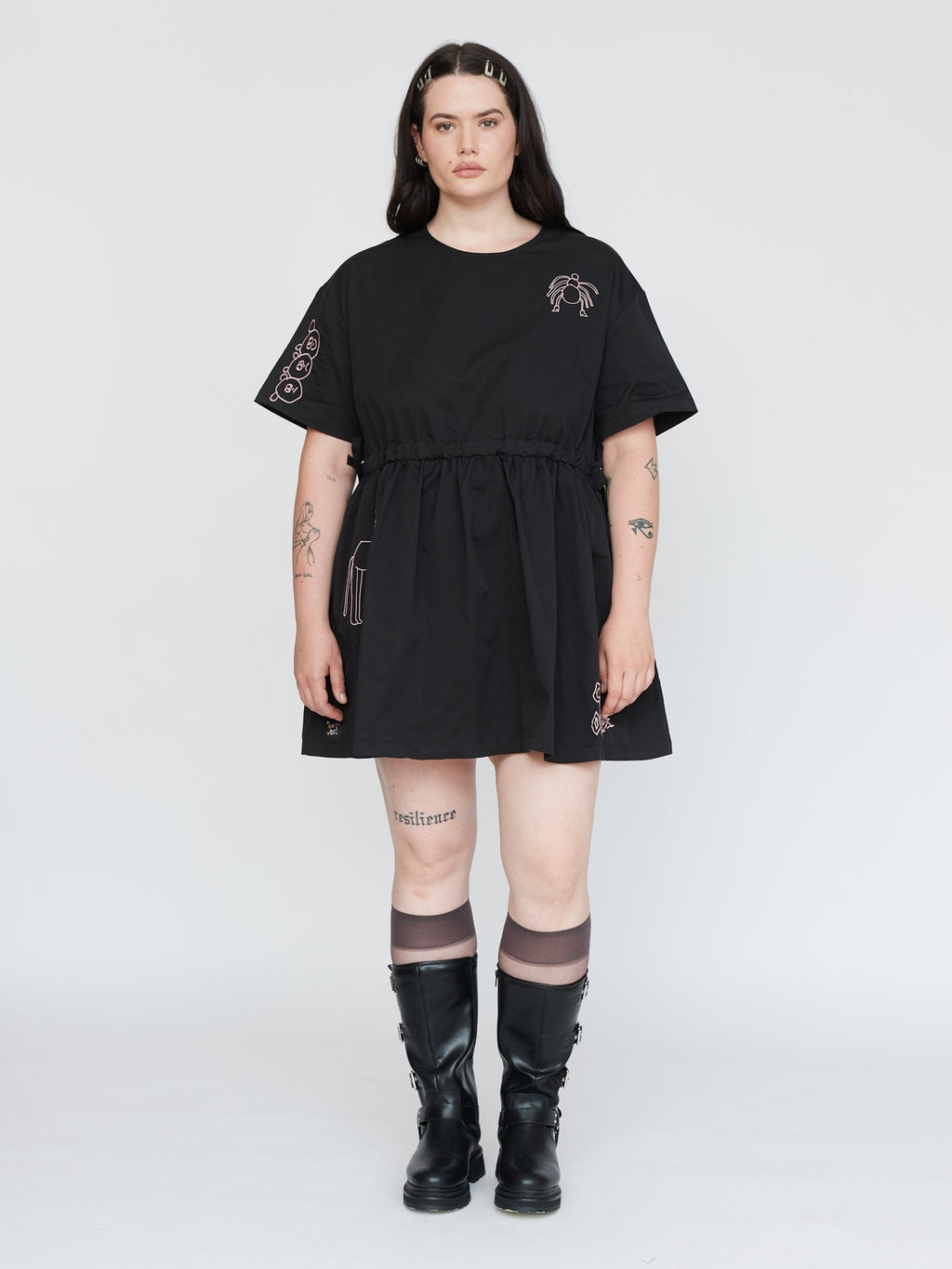 lazy oaf purple dress LAZY OAF BEAR FRILL SMOCK DRESS S (4-6)