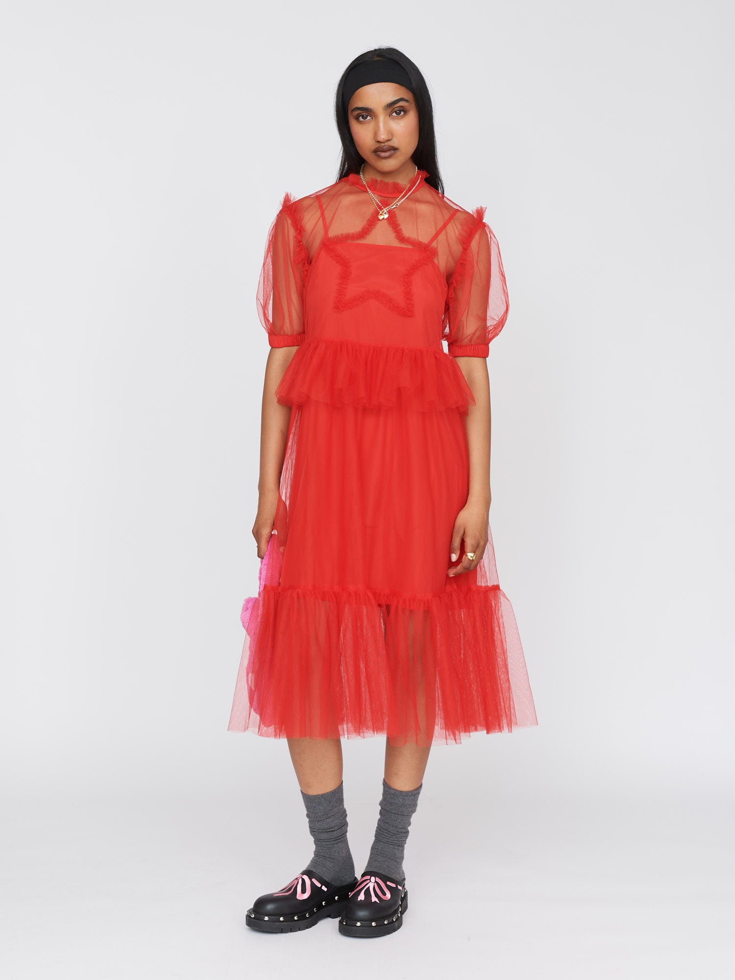 red tulle dress Dark Sweetheart A-line Puffy Graduation Dresses, CP1046 US6 / Custom Color(leaving a note) flowy red tulle outer layer with a romantic Princess Strapless Red Ruffle Tiered