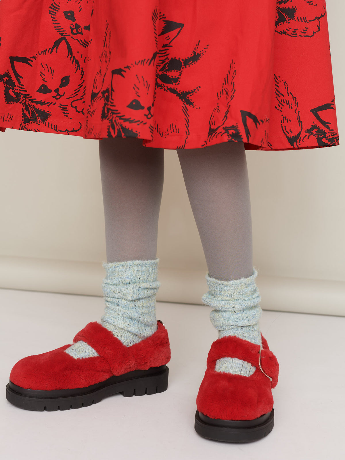 LO x Rhi Dancey Red Faux Fur Mary Janes