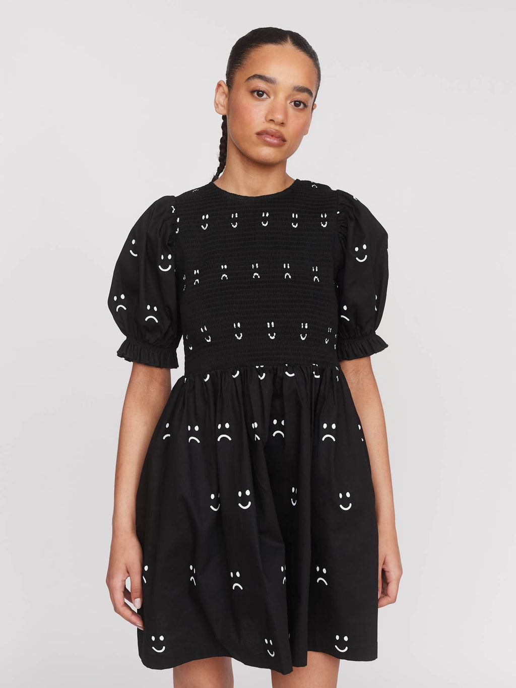 Dress Code Sad Happy Sad Shirred Mini Dress – Lazy Oaf