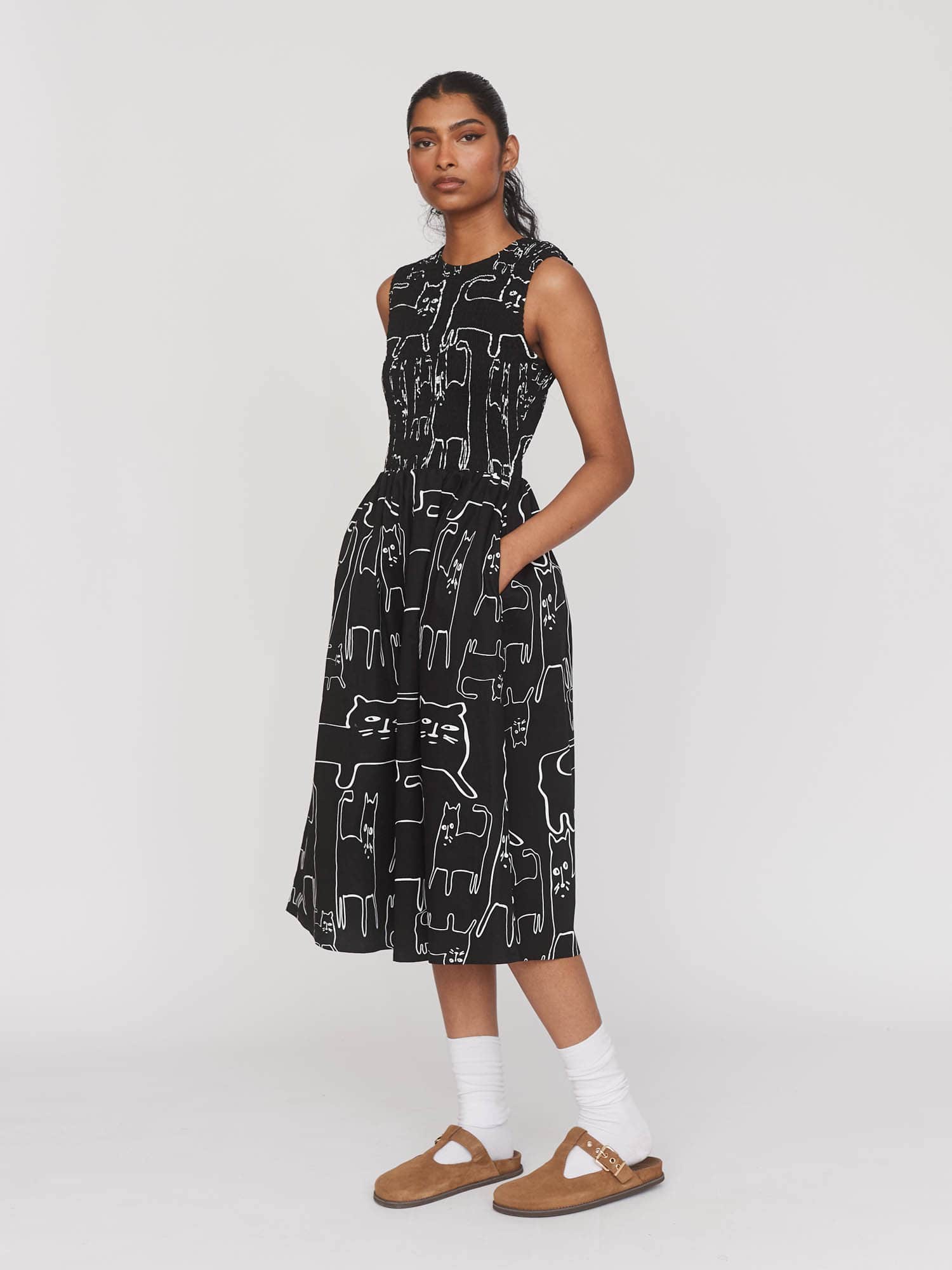 Nine Lives Shirred Dress – Lazy Oaf