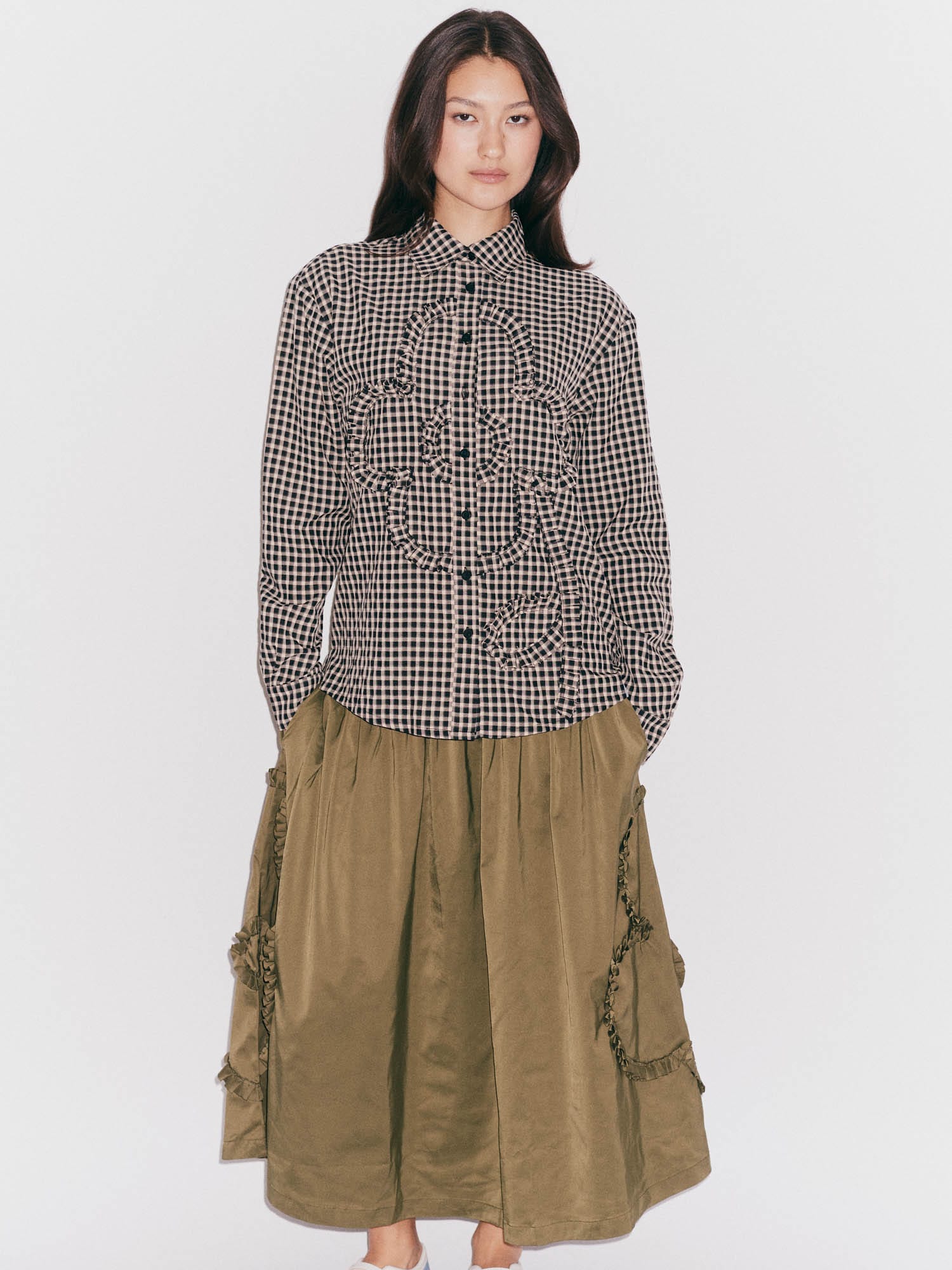 Khaki Flower Shirred Skirt – Lazy Oaf