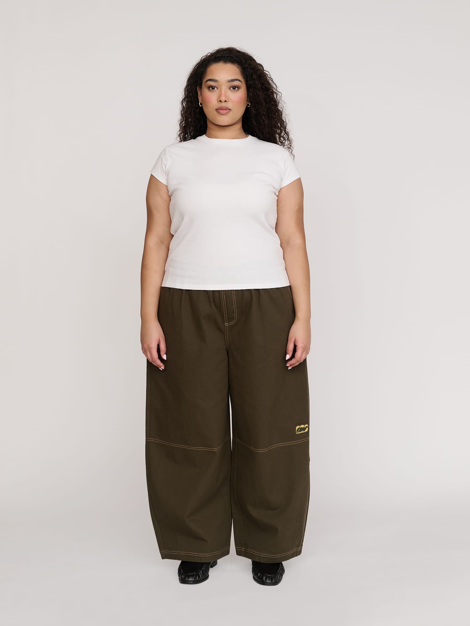 Bev Brown Contrast Stitch Barrel Trousers – Lazy Oaf