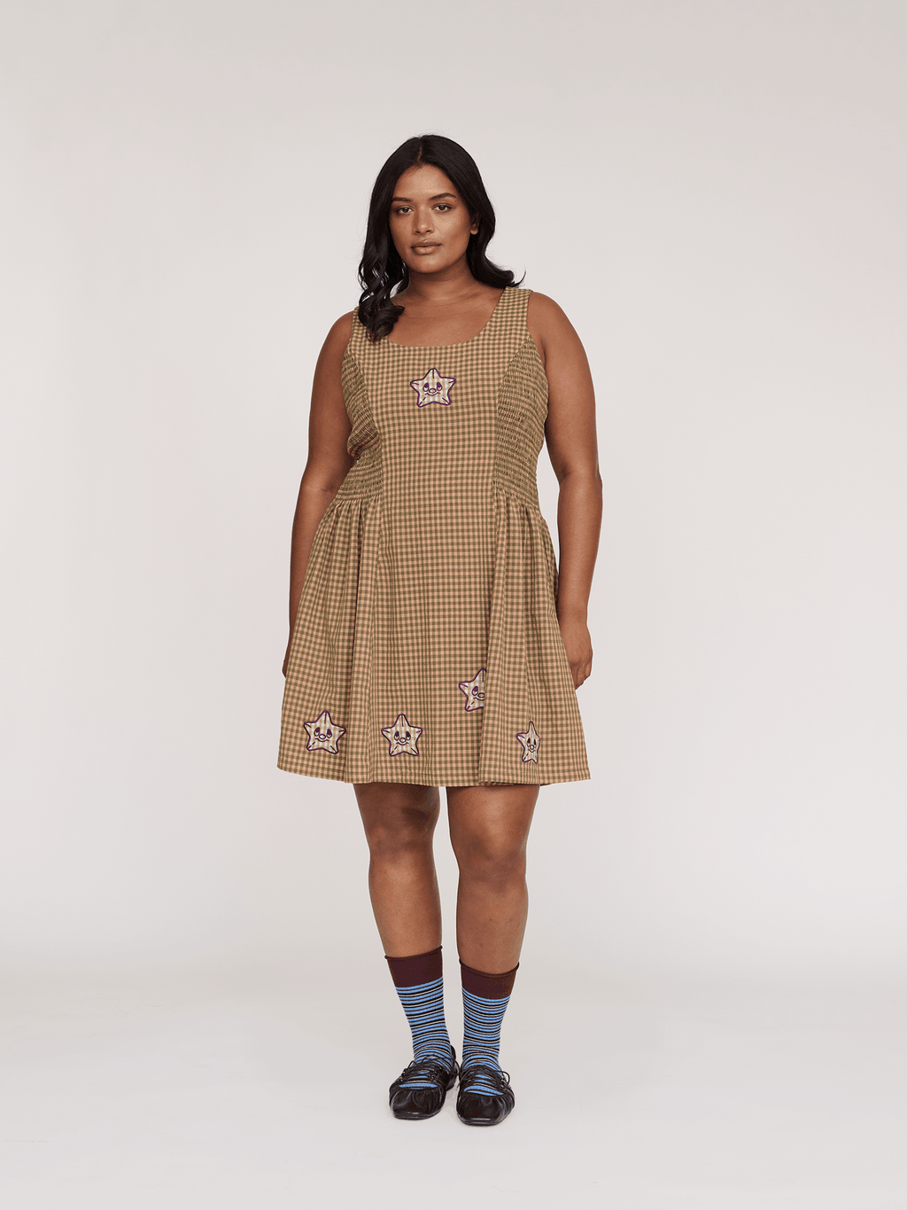 Lazy Oaf - Check & Stars Mini Dress - Size