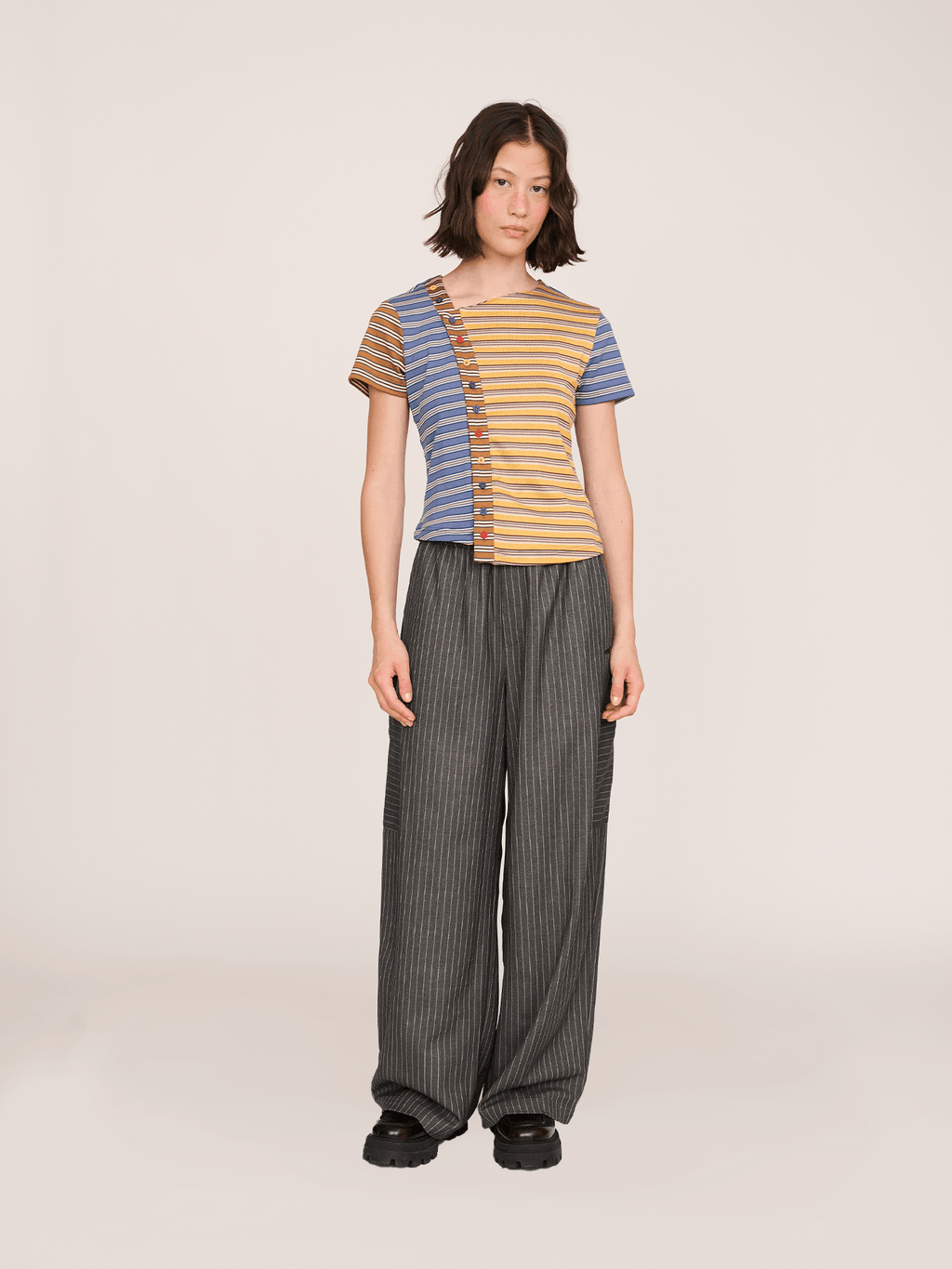 Asymmetric Button Stripe Top