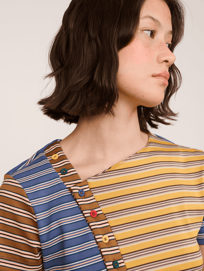 Asymmetric Button Stripe Top