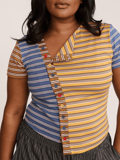 Asymmetric Button Stripe Top