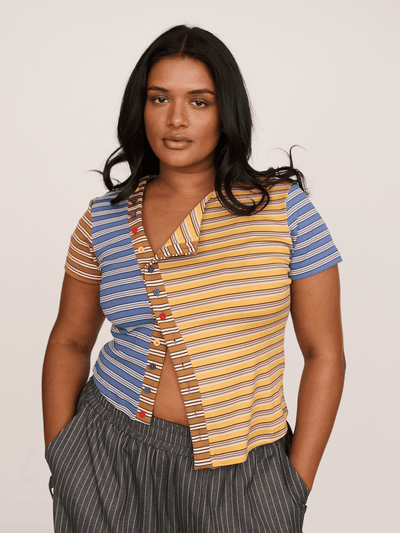 Asymmetric Button Stripe Top