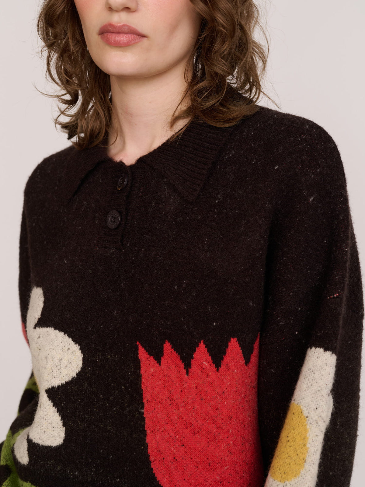Flower Garden Brown Collared Knit Jumper - Shipping From 30/10