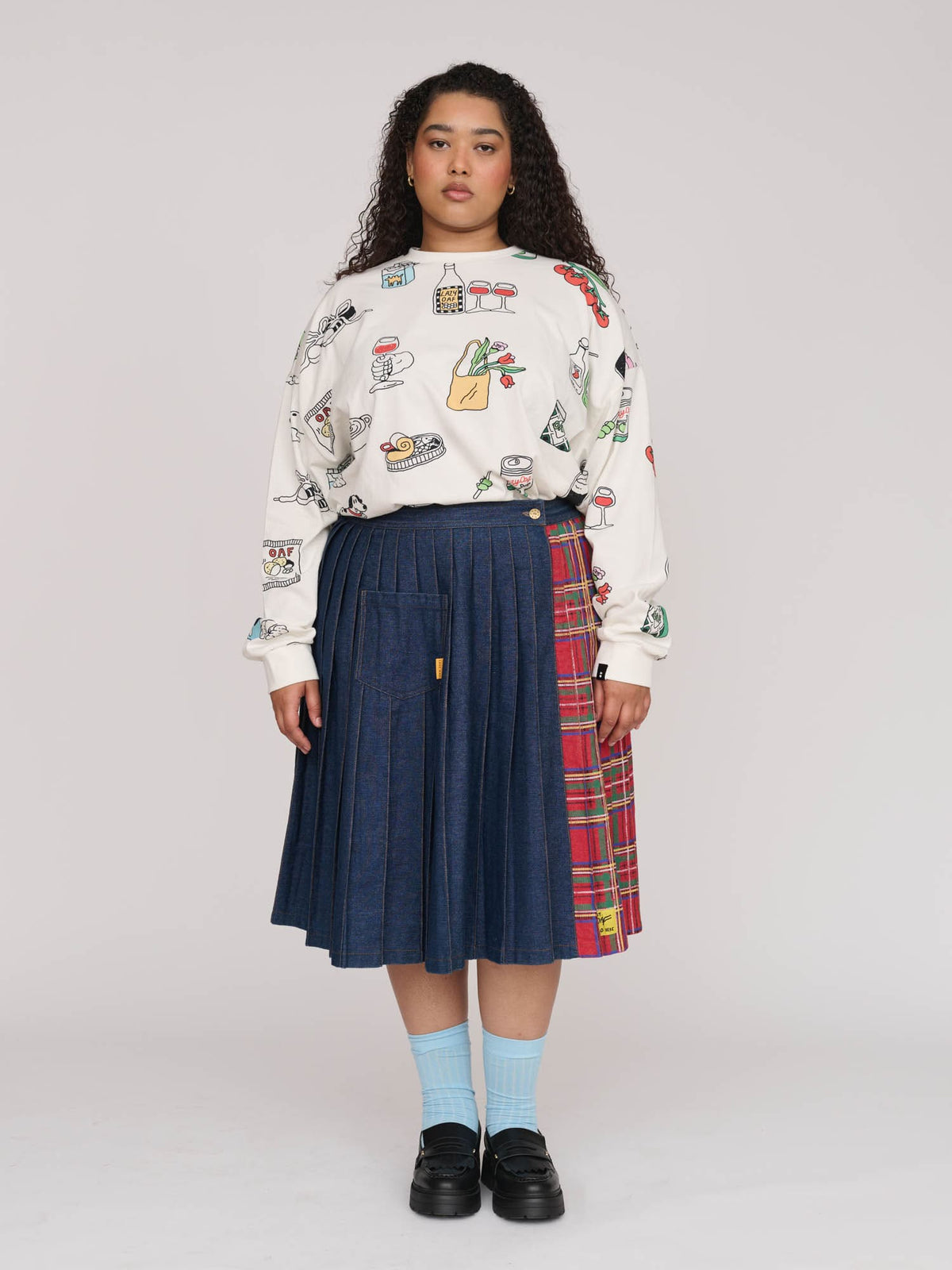 Mash Up Denim Pleated Skirt