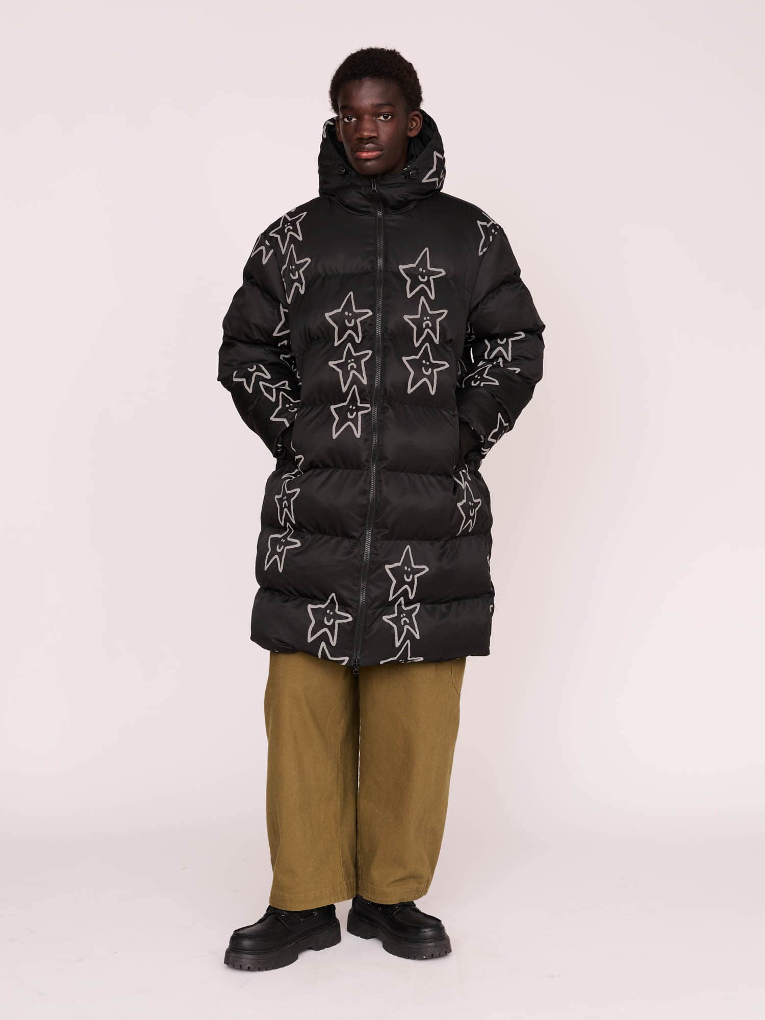 Happy Sad Star Longline Puffer – Lazy Oaf