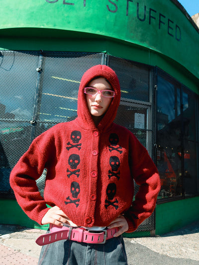 Skull And Crossbones Hooded Cardigan