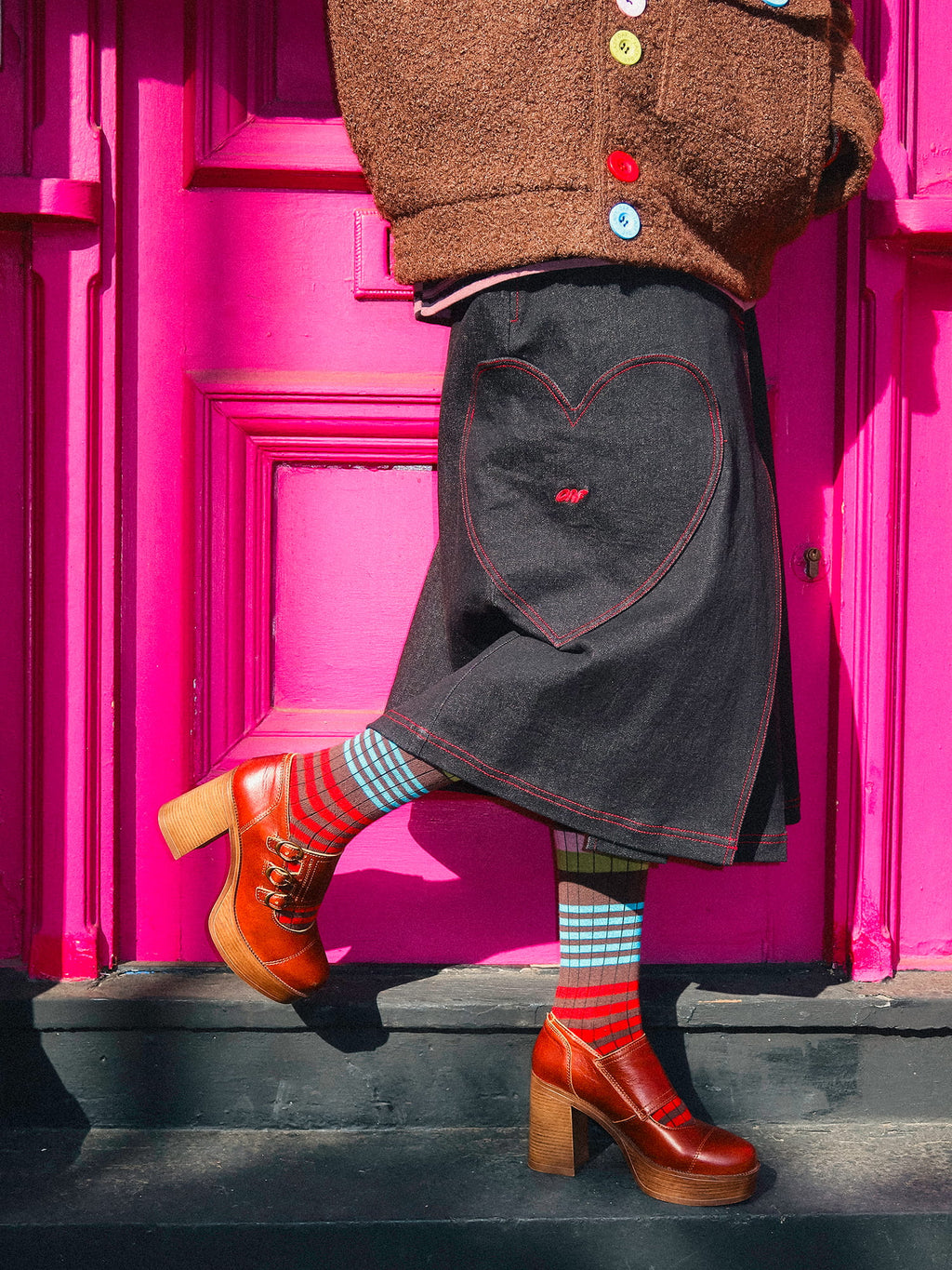 Heart Pocket Wrap Pleated Midi Skirt