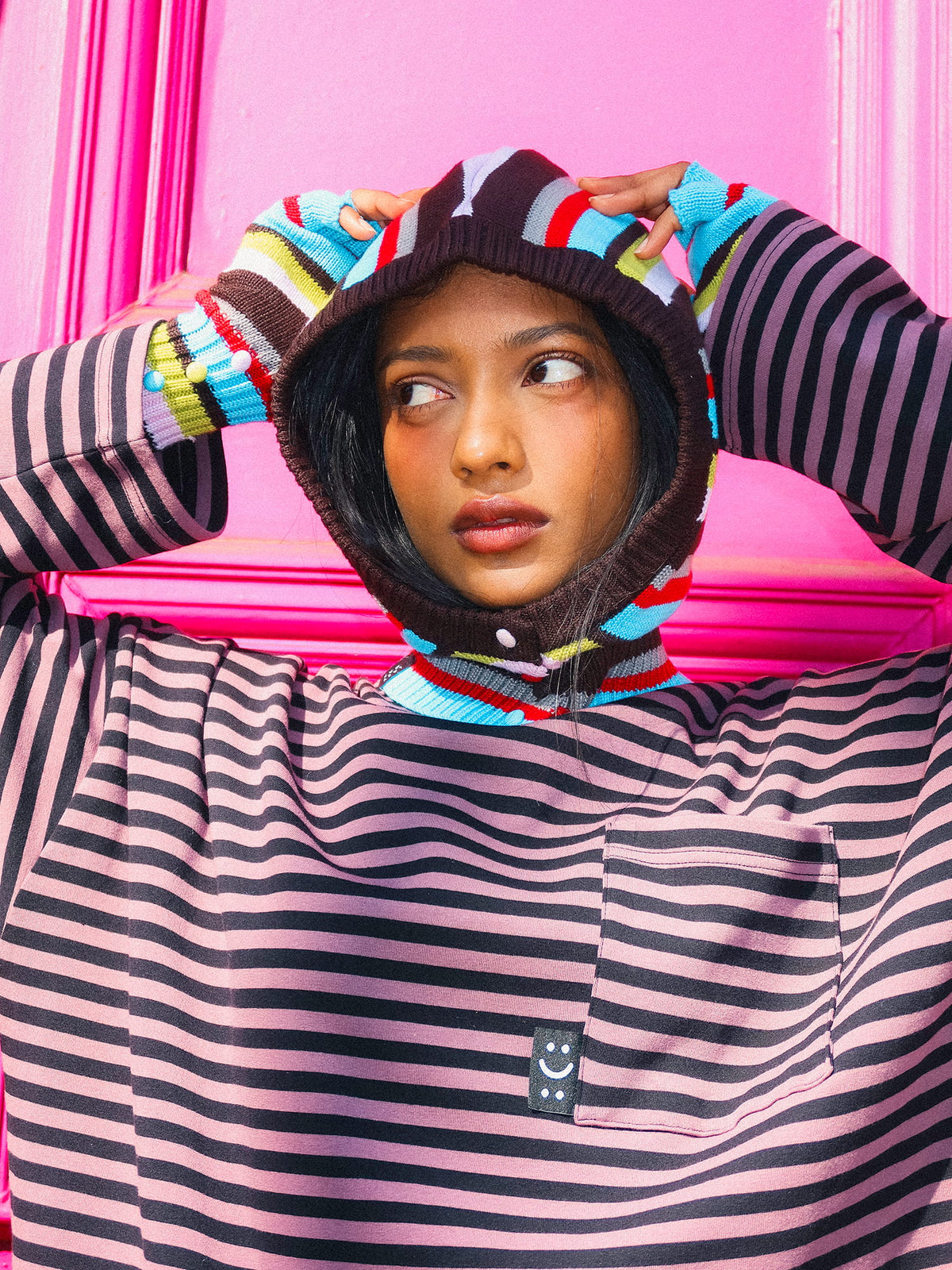 Stripey Button Up Knit Hood