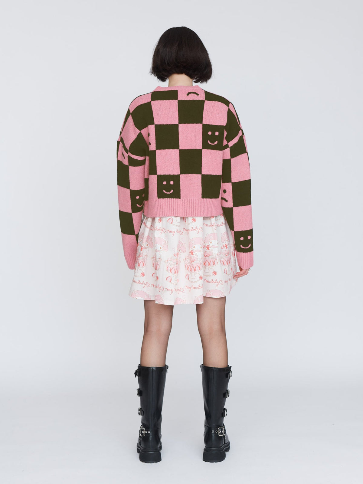 Happy Sad Pink & Khaki Checkerboard Cardigan