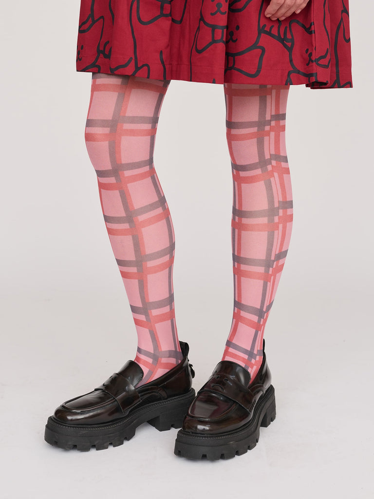 Red And Pink Check Tights – Lazy Oaf