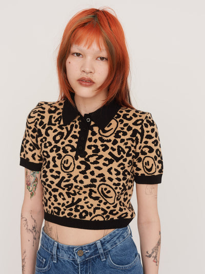 Leopard Knitted Polo Top