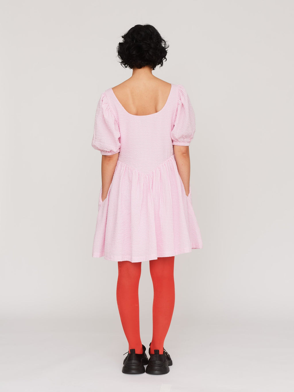 lazy oaf pink dress Happy Sad Pink & Navy Puff Sleeve Midi Dress Lazy Oaf