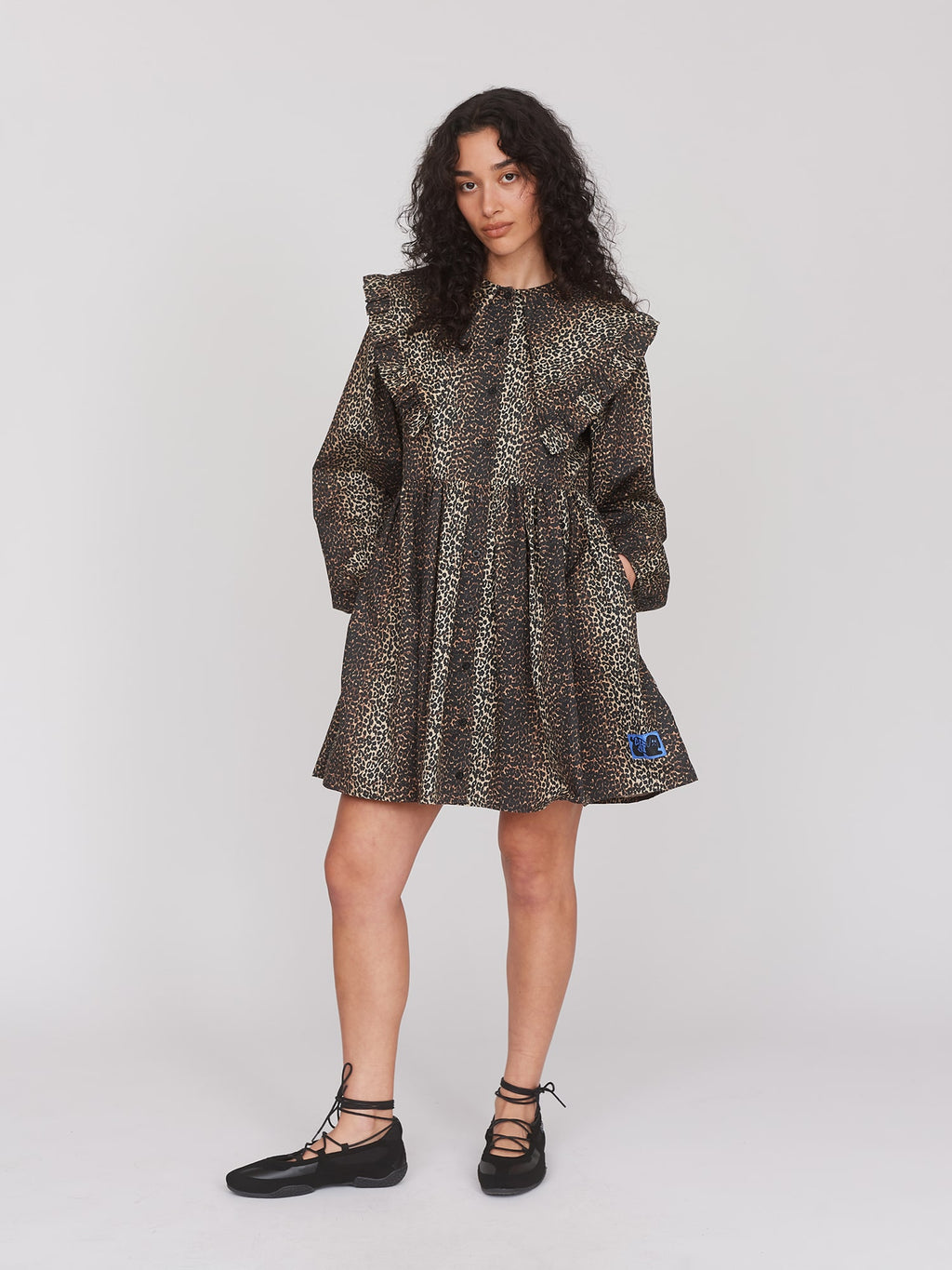 Lazy Oaf - Leopard Ruffle Collar Mini Dress - Size