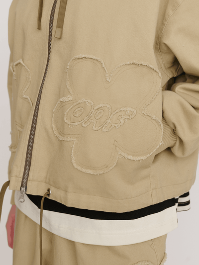 Big Flower Twill Zip Up Jacket