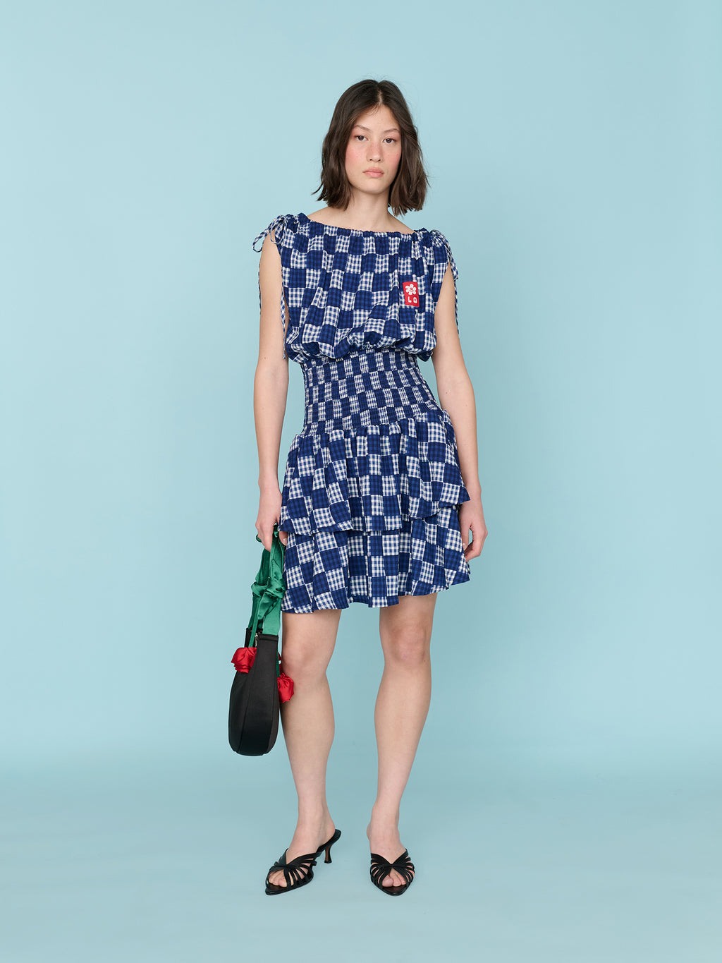 gingham shirred mini dress Lazy Oaf - Gingham Shirred Mini Dress - Size