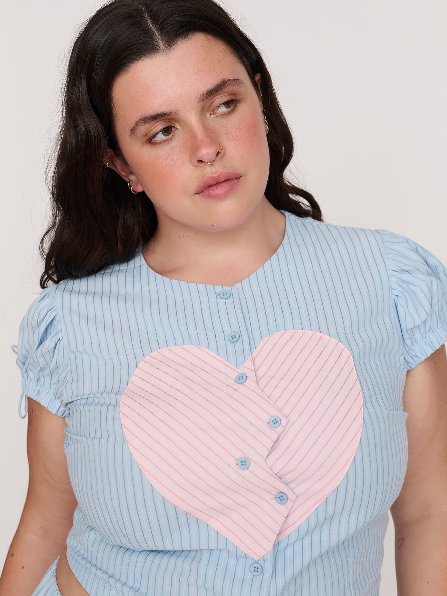 Lazy oaf  ハート刺繍シャツ Happy Heart Bowling Shirt – Lazy Oaf