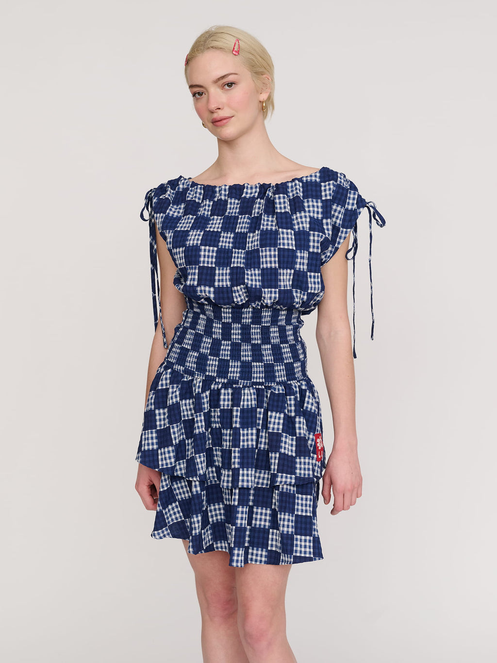 shirred gingham mini dress New Look Shirred Halter Mini Dress