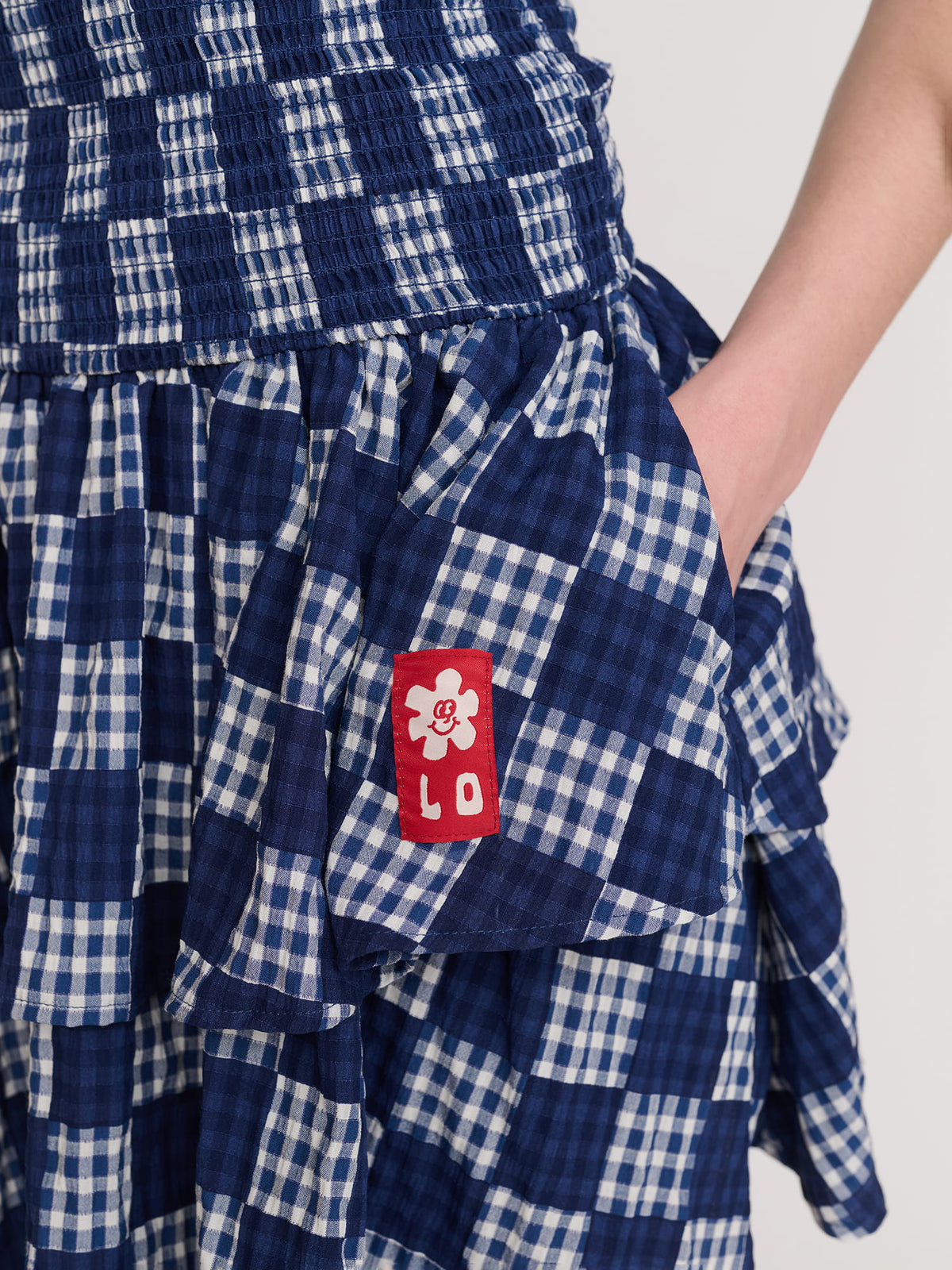 Gingham Shirred Mini Dress