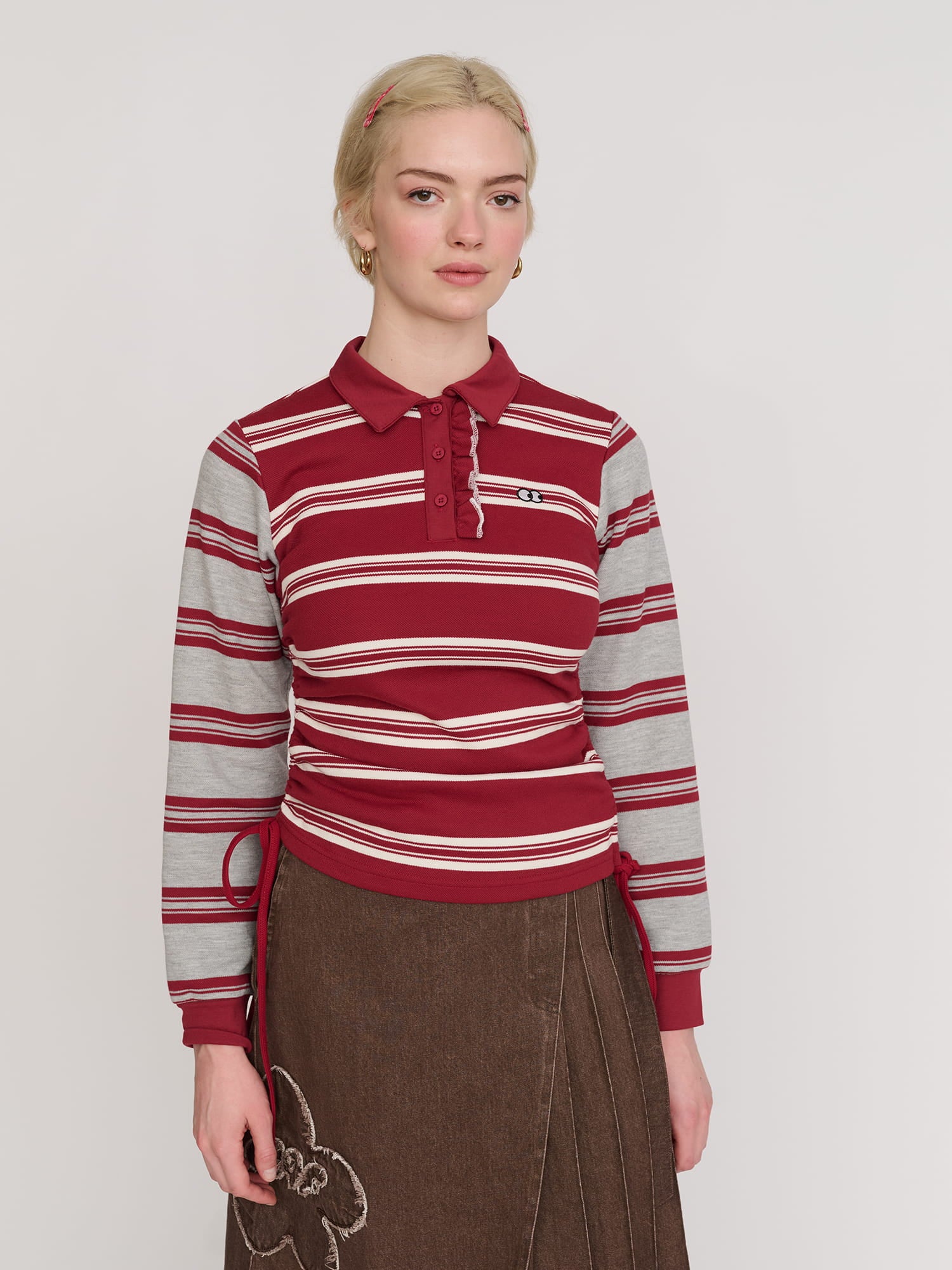 Stripe Rouched Rugby top – Lazy Oaf