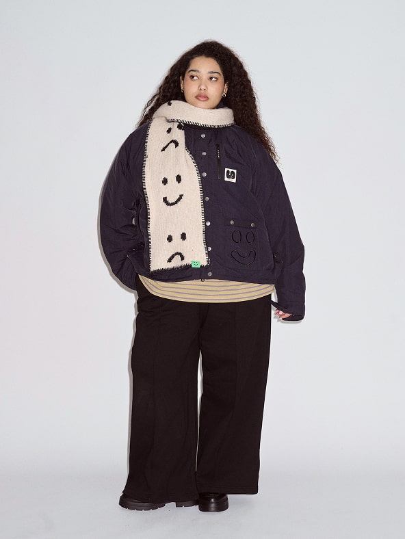 Short Wadded Happy Sad Jacket