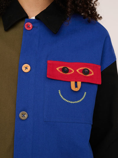 Eye Button Colour Block Chore Jacket