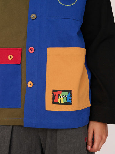 Eye Button Colour Block Chore Jacket