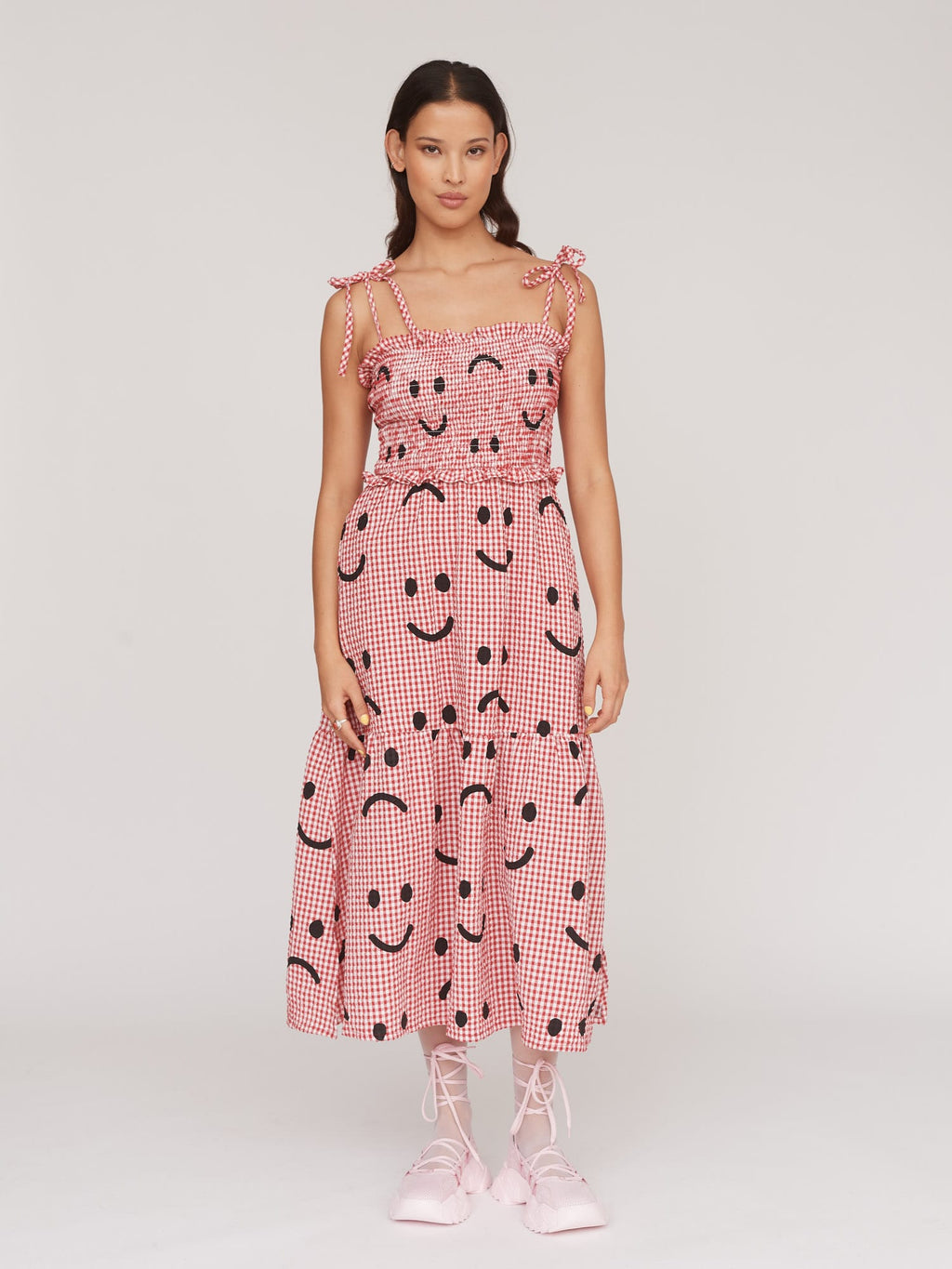 lazy oaf red dress Happy Sad Ruffle Collar Dress Lazy Oaf