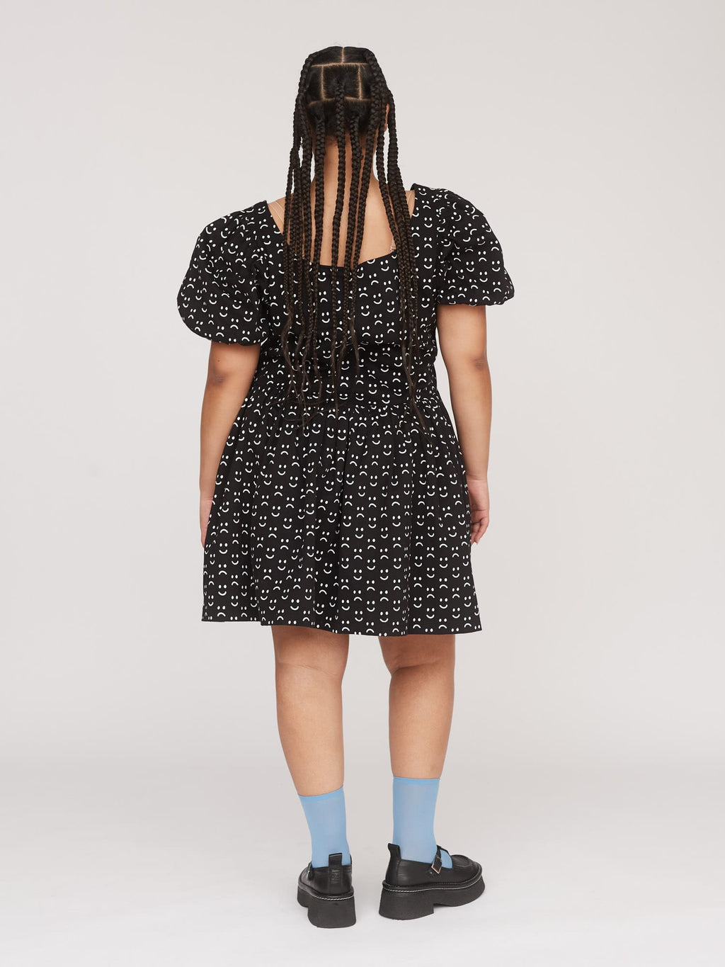 cut out smock dress Native Youth cut out waist puff sleeve mini smock dress in retro shell print