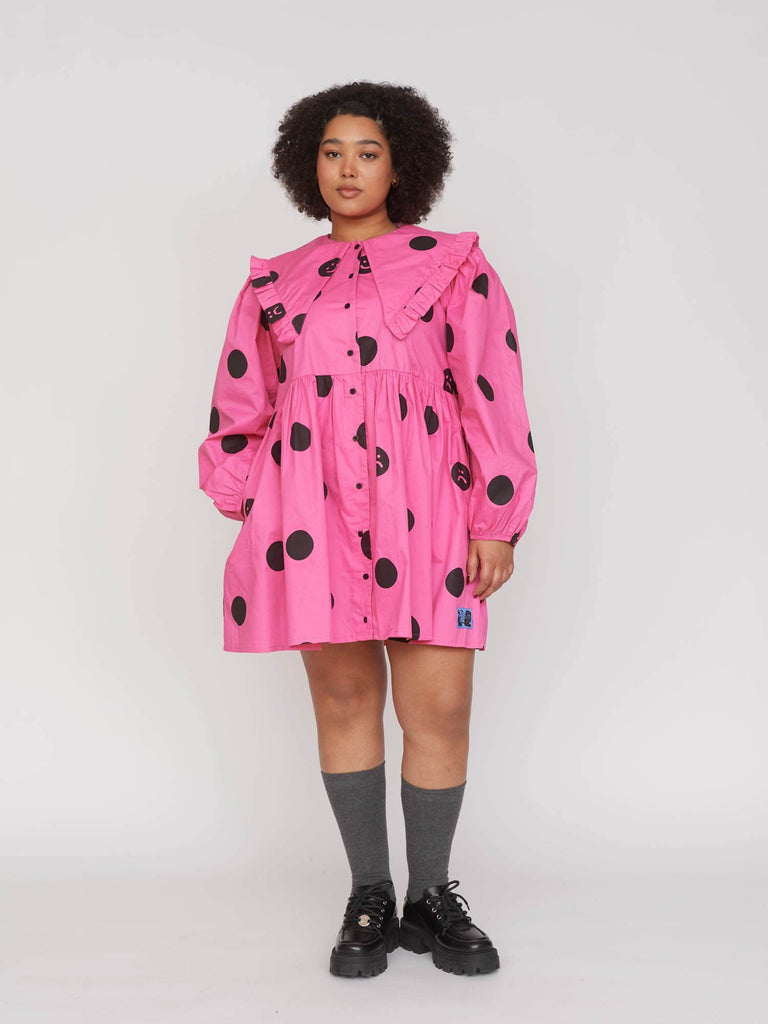 Pink Polka Dot Ruffle Collar Dress – Lazy Oaf